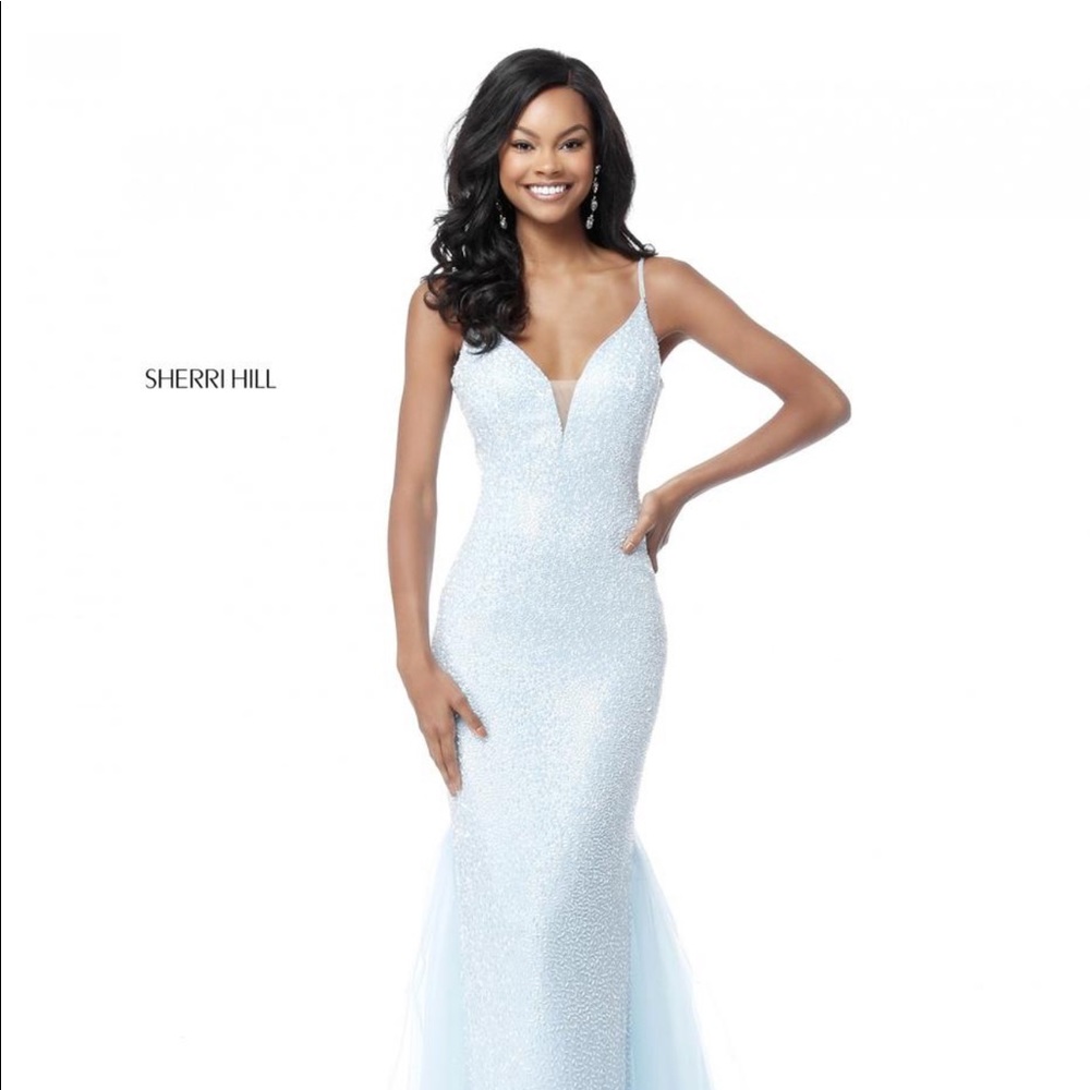 Sherri Hill Fully Beaded Gown with Tulle Train